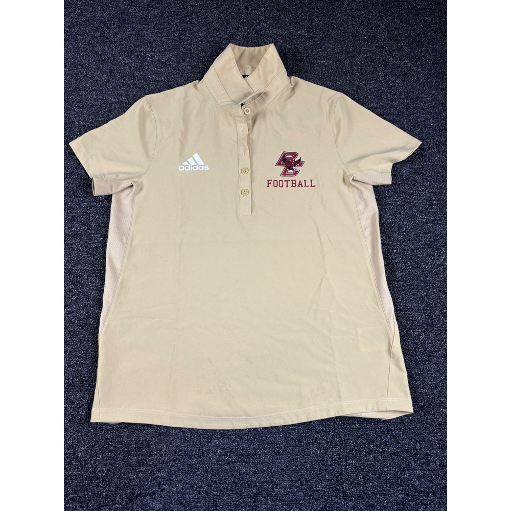 Adidas Boston College Eagles Football Polo Shirt Womens Small Tan HG7481 BC Logo